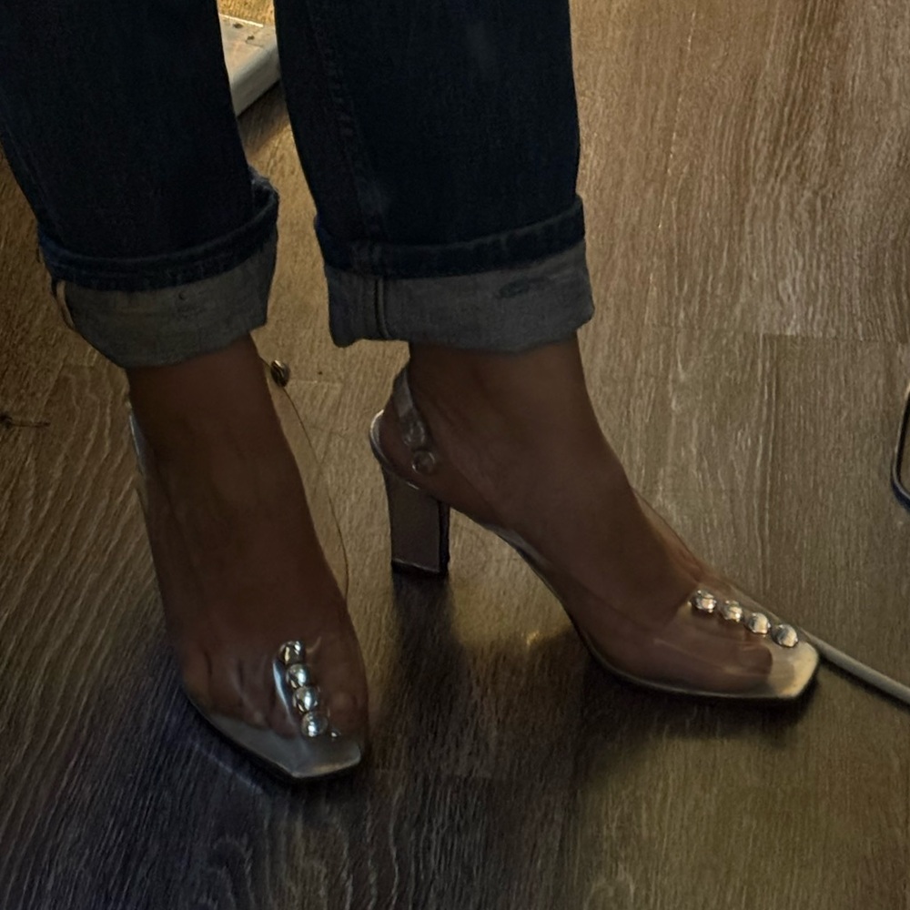 Yves Saint Laurent Cinderella clear heels rhinestones slingback 9 8.5 YSL